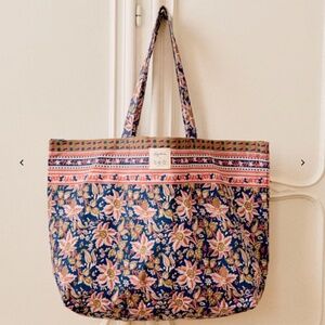 new Sézane x Sea New York cotton tote bag navy paisley floral limited edition